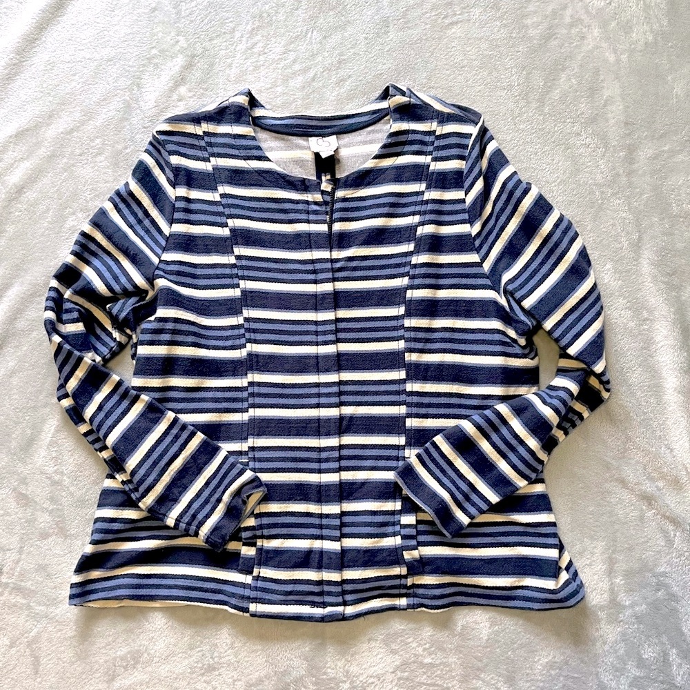 DB Nautical/Preppy/Coastal Grandma 100% Cotton Striped Zipper Blazer/Jacket 2X